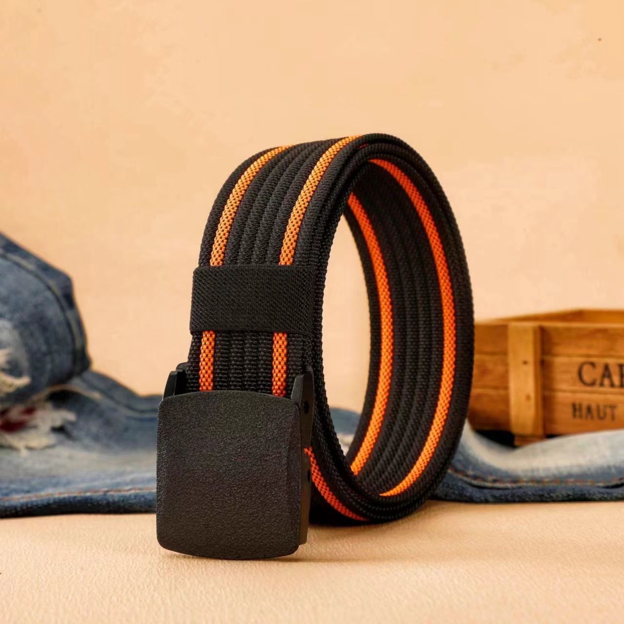Men's Casual Braided Nylon Belt With Plastic Snap Buckle Featuring Durable Braid Surface Finish