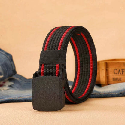 Men's Casual Braided Nylon Belt With Plastic Snap Buckle Featuring Durable Braid Surface Finish
