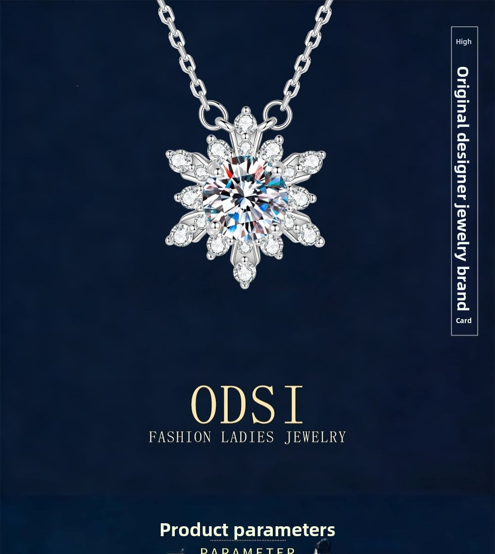 Snowflake Pendant In 925 Sterling Silver With Moissanite Inlay And 925 Sterling Silver Chain