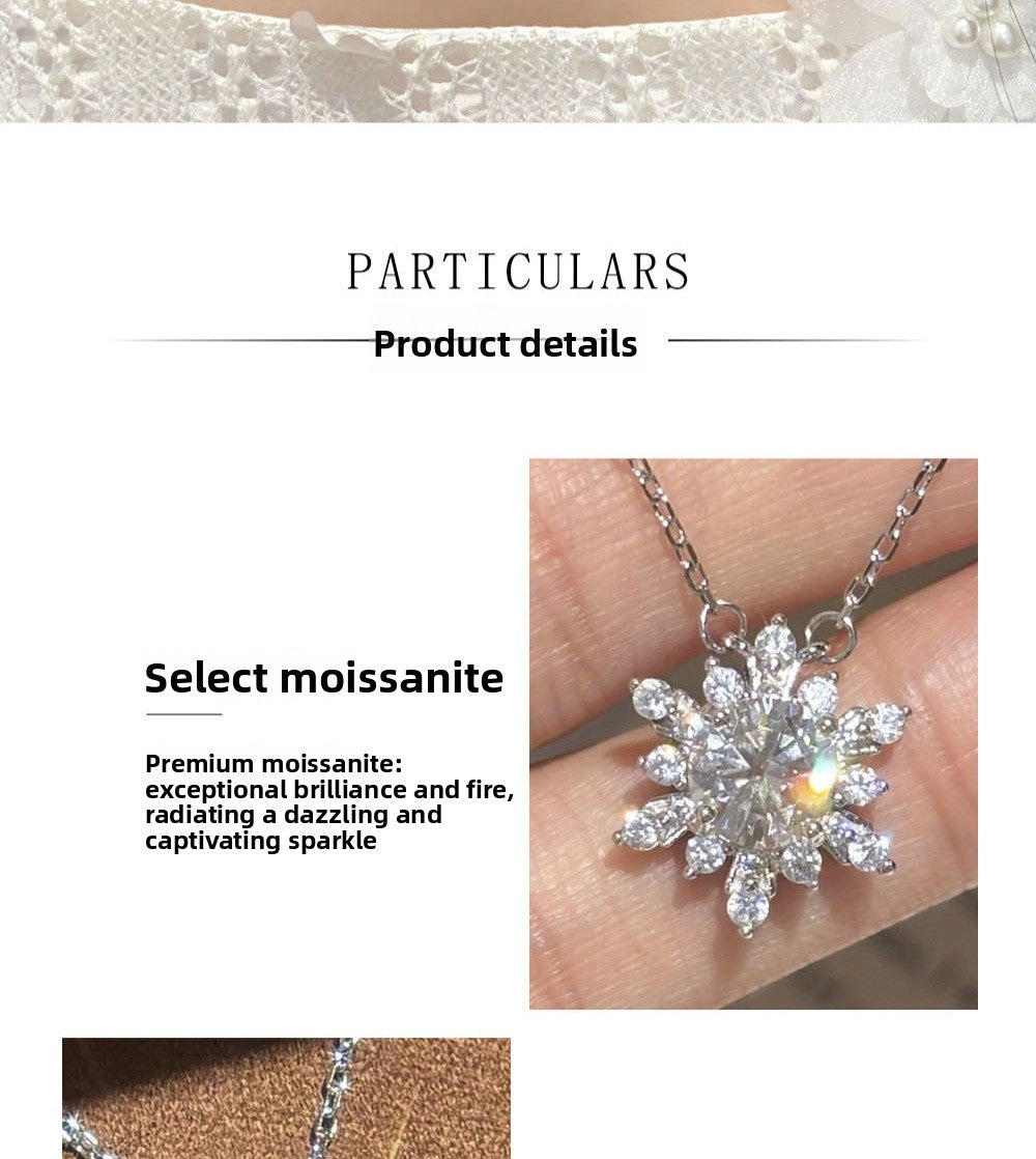 Snowflake Pendant In 925 Sterling Silver With Moissanite Inlay And 925 Sterling Silver Chain