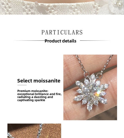 Snowflake Pendant In 925 Sterling Silver With Moissanite Inlay And 925 Sterling Silver Chain