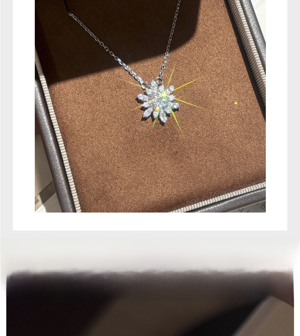 Snowflake Pendant In 925 Sterling Silver With Moissanite Inlay And 925 Sterling Silver Chain