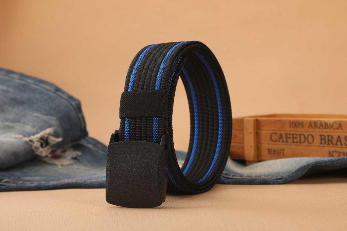 Men's Casual Braided Nylon Belt With Plastic Snap Buckle Featuring Durable Braid Surface Finish
