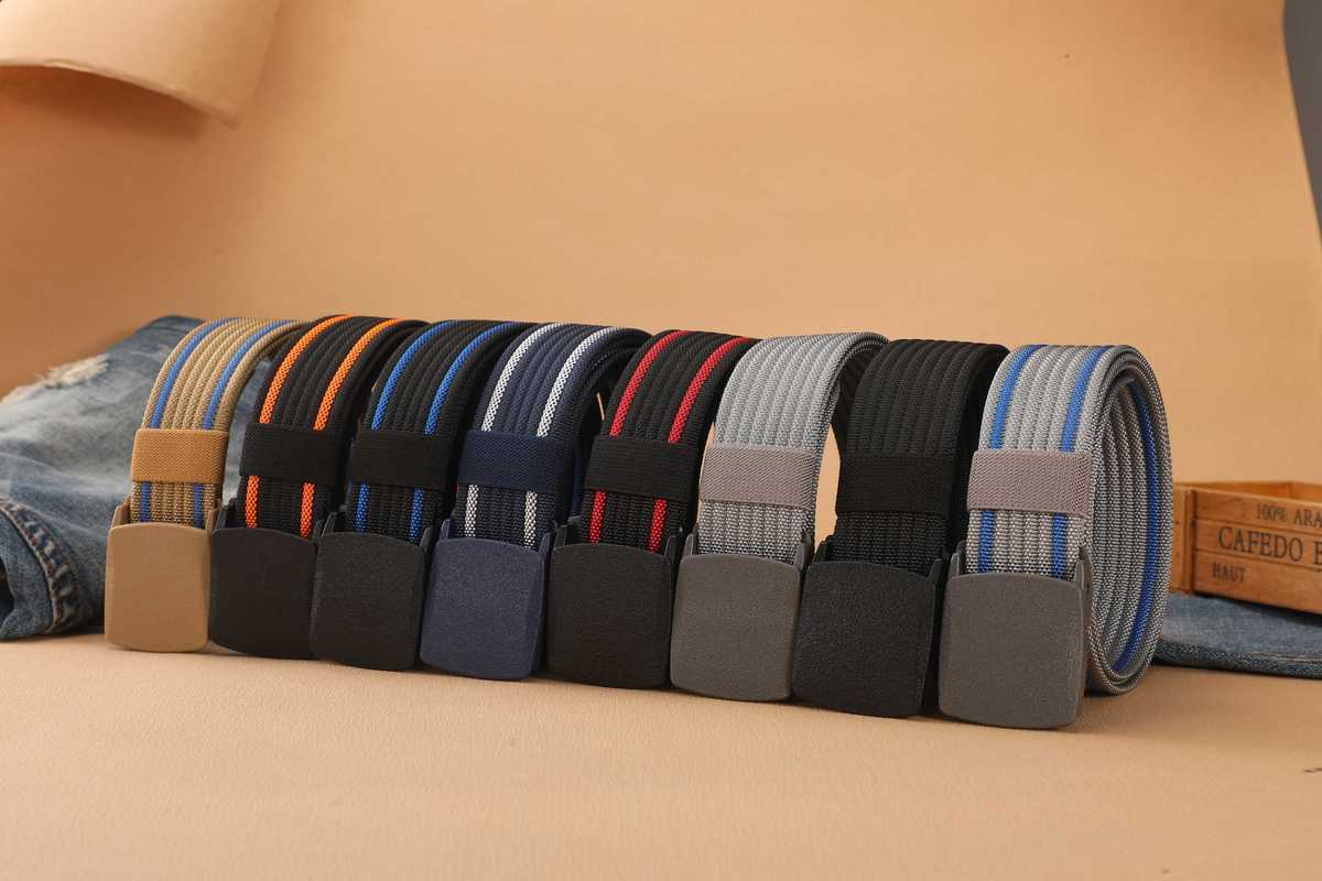 Men's Casual Braided Nylon Belt With Plastic Snap Buckle Featuring Durable Braid Surface Finish