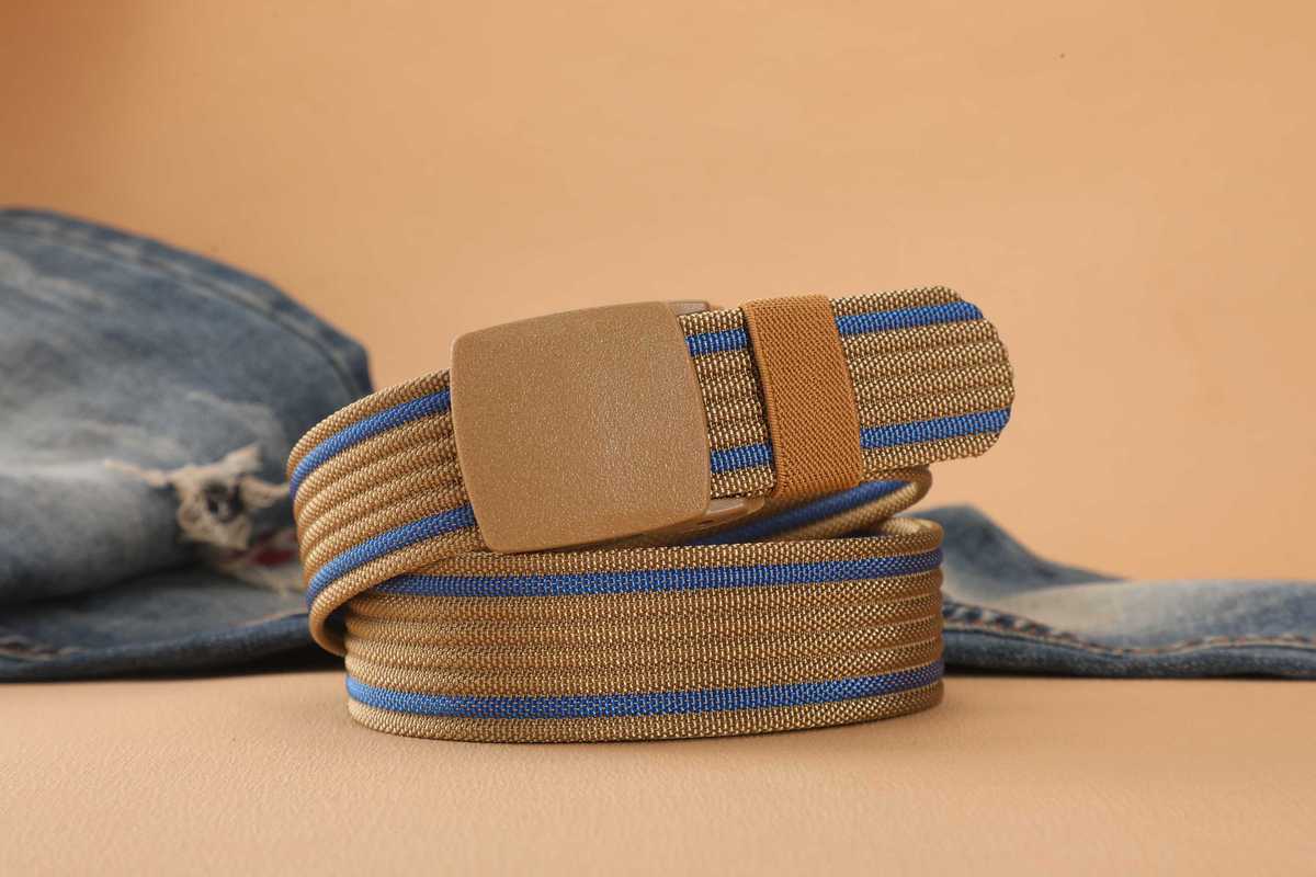 Men's Casual Braided Nylon Belt With Plastic Snap Buckle Featuring Durable Braid Surface Finish