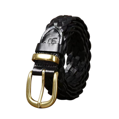 Women’s Genuine Leather Braided Belt With Alloy Pin Buckle In Coffer Color