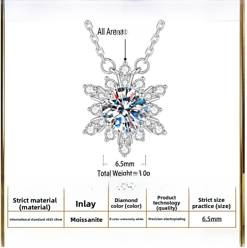 Snowflake Pendant In 925 Sterling Silver With Moissanite Inlay And 925 Sterling Silver Chain
