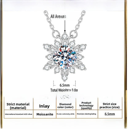 Snowflake Pendant In 925 Sterling Silver With Moissanite Inlay And 925 Sterling Silver Chain