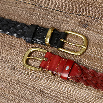 Women’s Genuine Leather Braided Belt With Alloy Pin Buckle In Coffer Color
