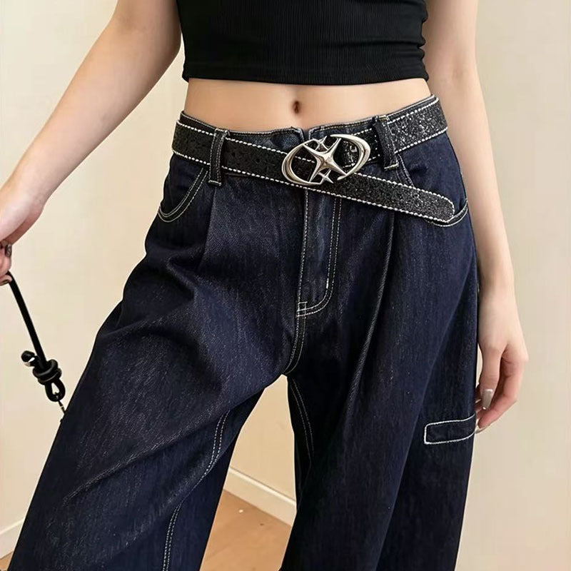 Women’s Genuine Leather Cross Belt With Alloy Snap Buckle, Stylish And Durable