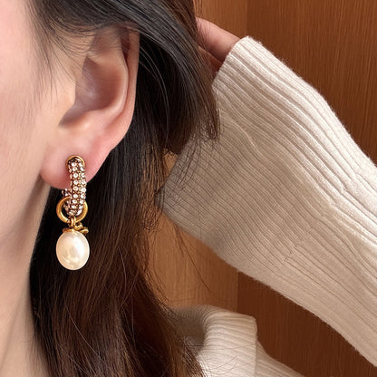 Lucky Heart Retro Earrings For Women In Copper With Rhinestones Featuring 925 Sterling Silver Ear Pins