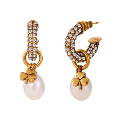 Lucky Heart Retro Earrings For Women In Copper With Rhinestones Featuring 925 Sterling Silver Ear Pins