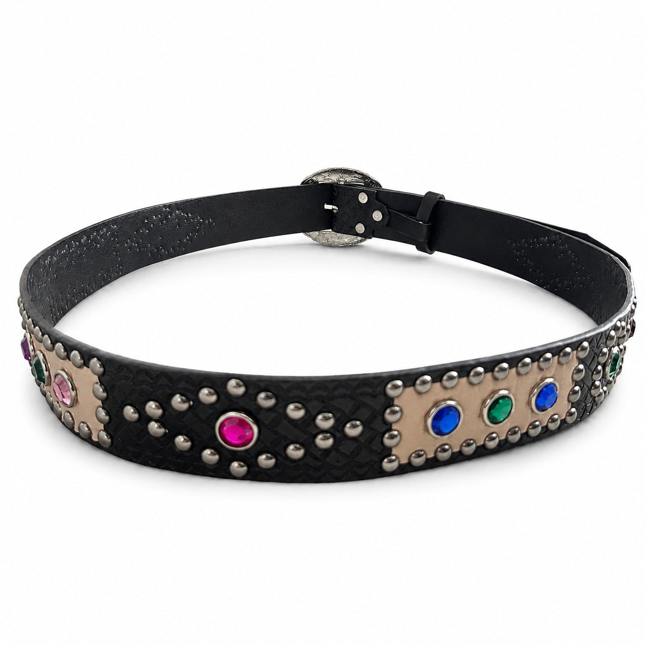 Cowboy Style Gem Belt For Unisex In Dyed Black PU Leather With Alloy Buckle