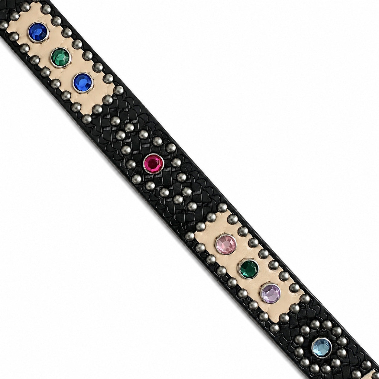 Cowboy Style Gem Belt For Unisex In Dyed Black PU Leather With Alloy Buckle