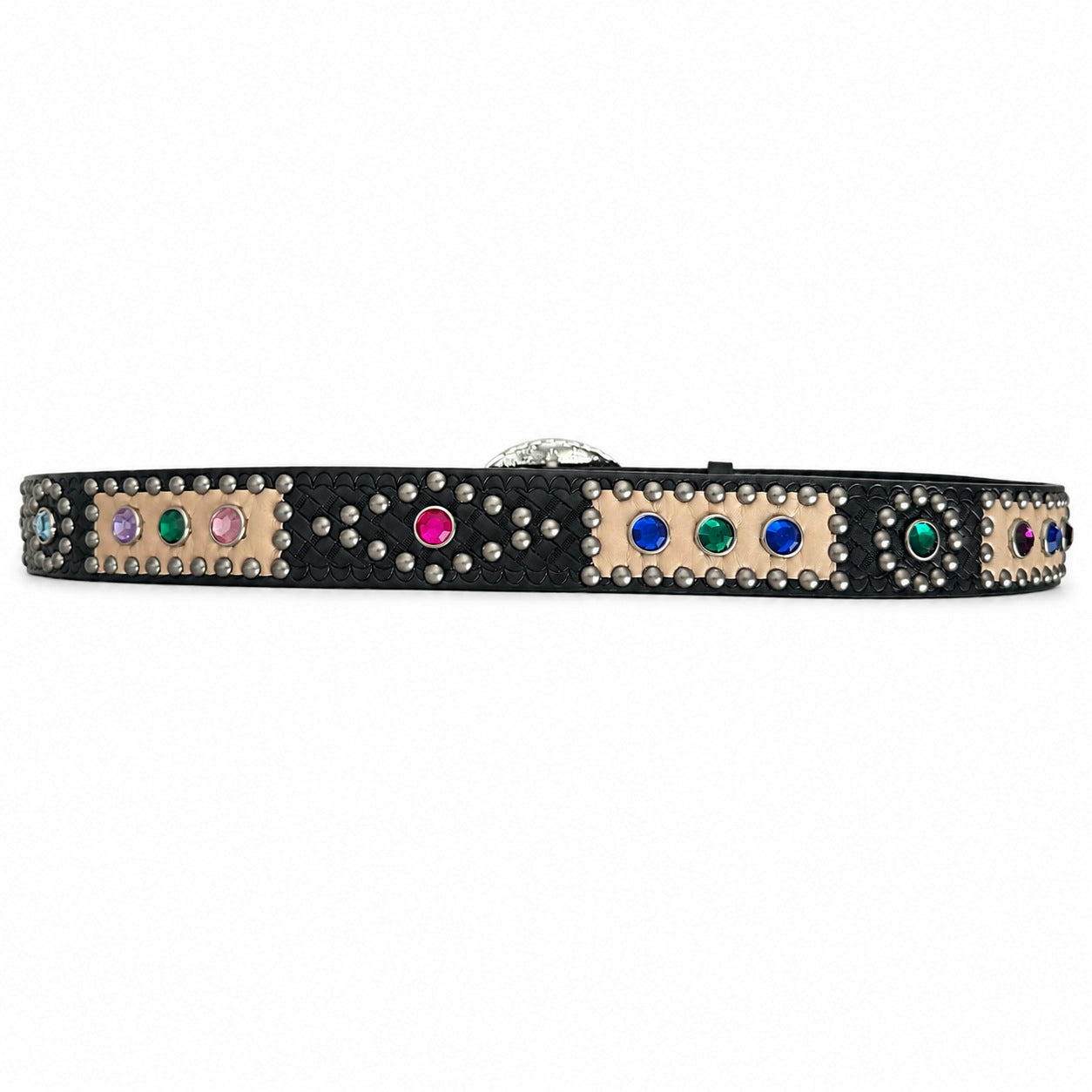 Cowboy Style Gem Belt For Unisex In Dyed Black PU Leather With Alloy Buckle