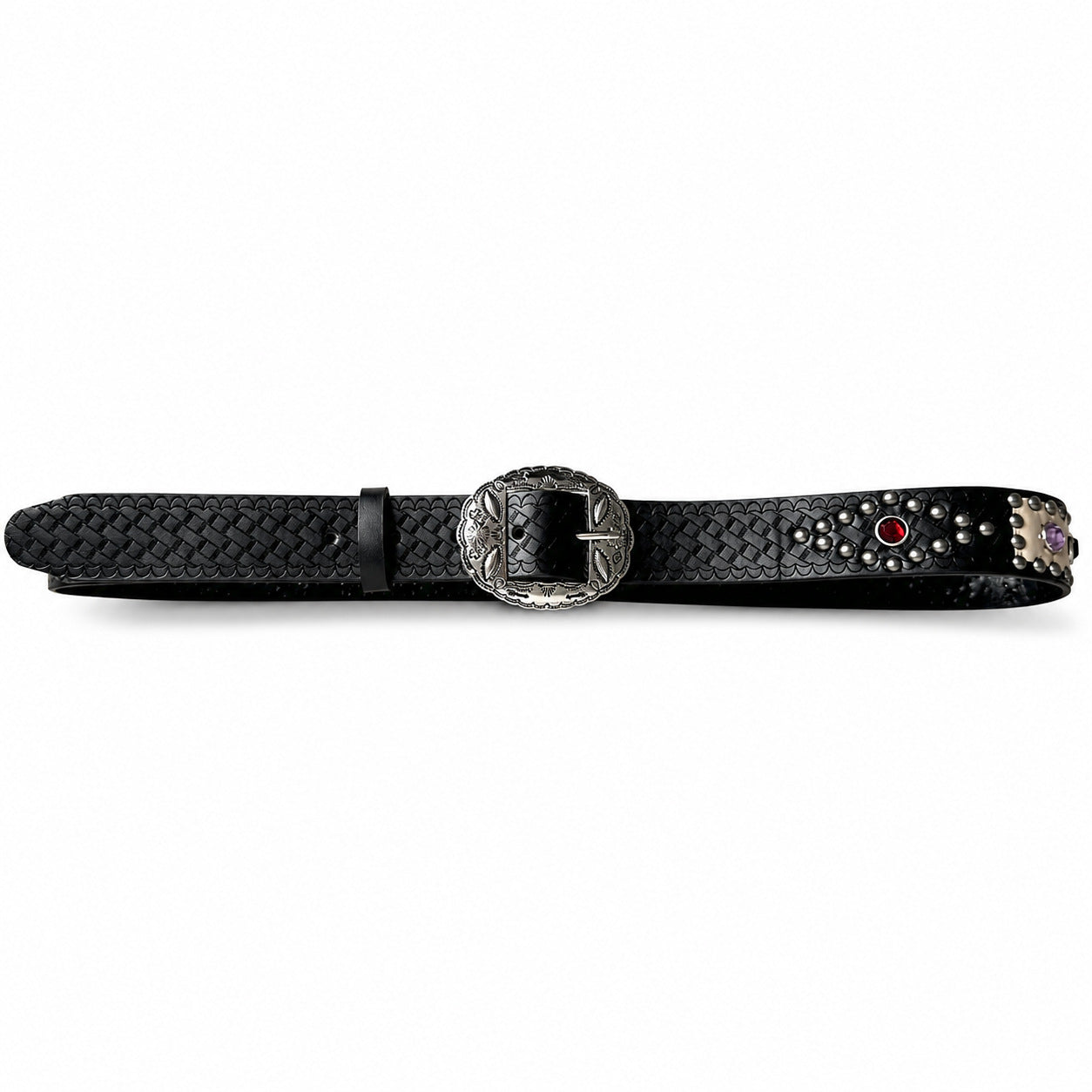 Cowboy Style Gem Belt For Unisex In Dyed Black PU Leather With Alloy Buckle