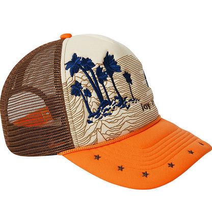Pumpkin Embroidery Baseball Cap With Short Brim, Breathable Polyester Material For Adults