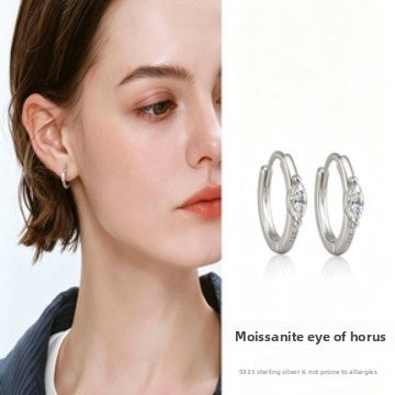 Eye Of Horus Unisex Earrings Featuring 925 Sterling Silver Ear Pins With White Moissanite Inlay