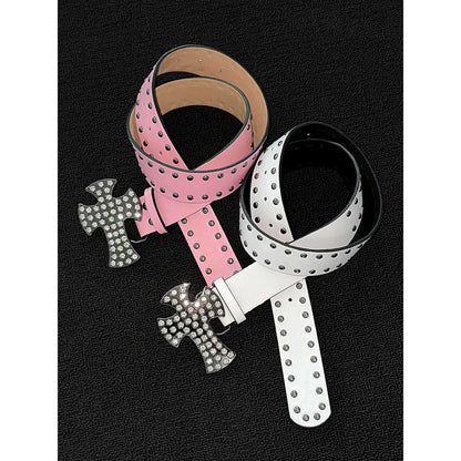 Men's Punk Style Cross Belt With Zinc Alloy Snap Buckle, Made Of Durable PU Leather