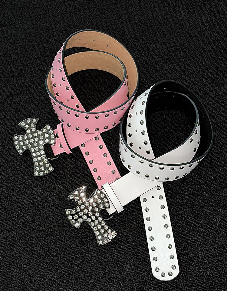 Men's Punk Style Cross Belt With Zinc Alloy Snap Buckle, Made Of Durable PU Leather