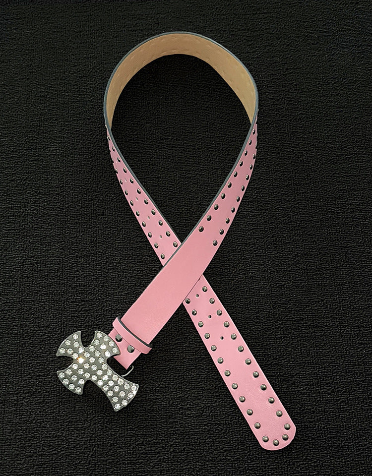 Men's Punk Style Cross Belt With Zinc Alloy Snap Buckle, Made Of Durable PU Leather