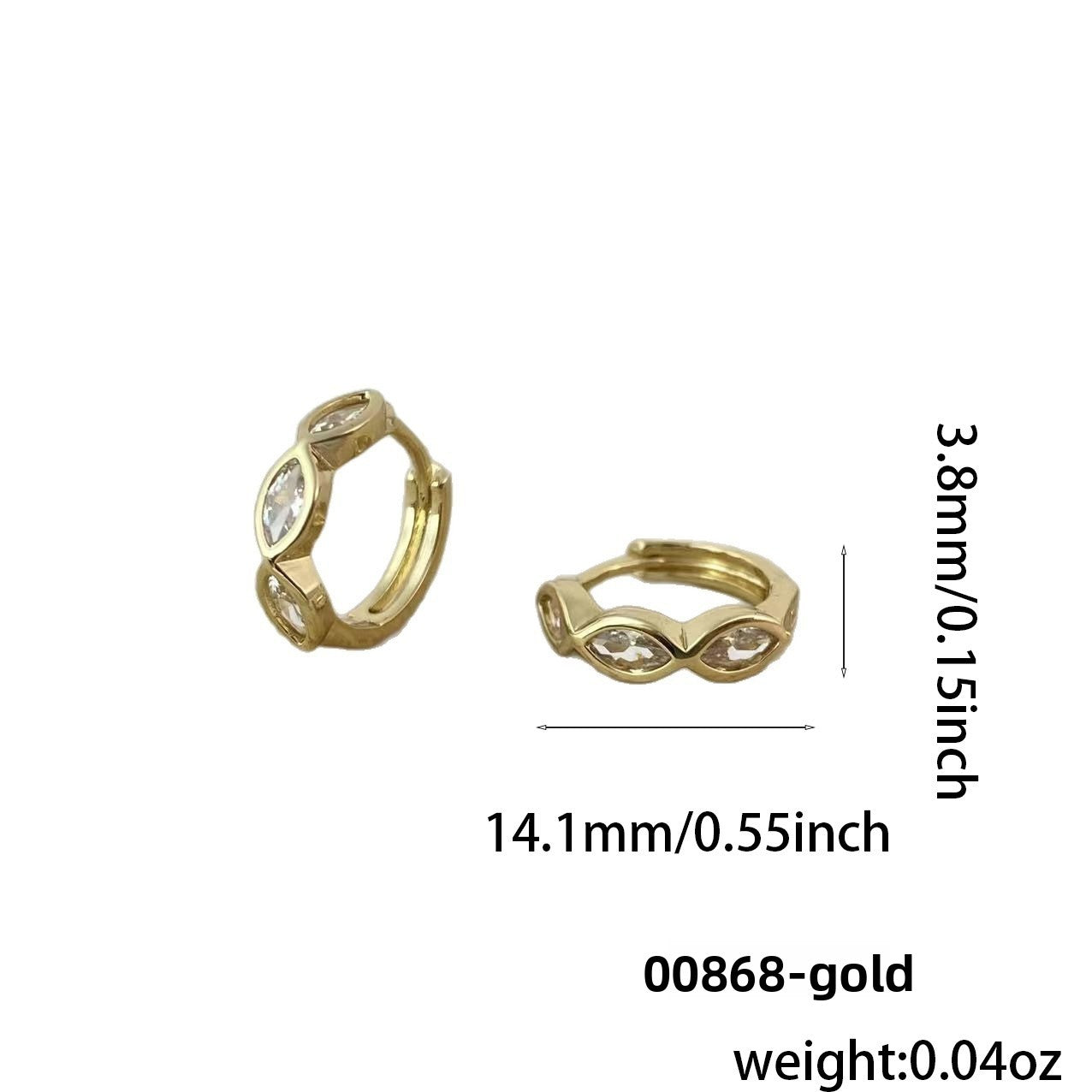 Geometric Hoop Earrings For Women In Gold, Electroplated Copper With Zircon Inlay