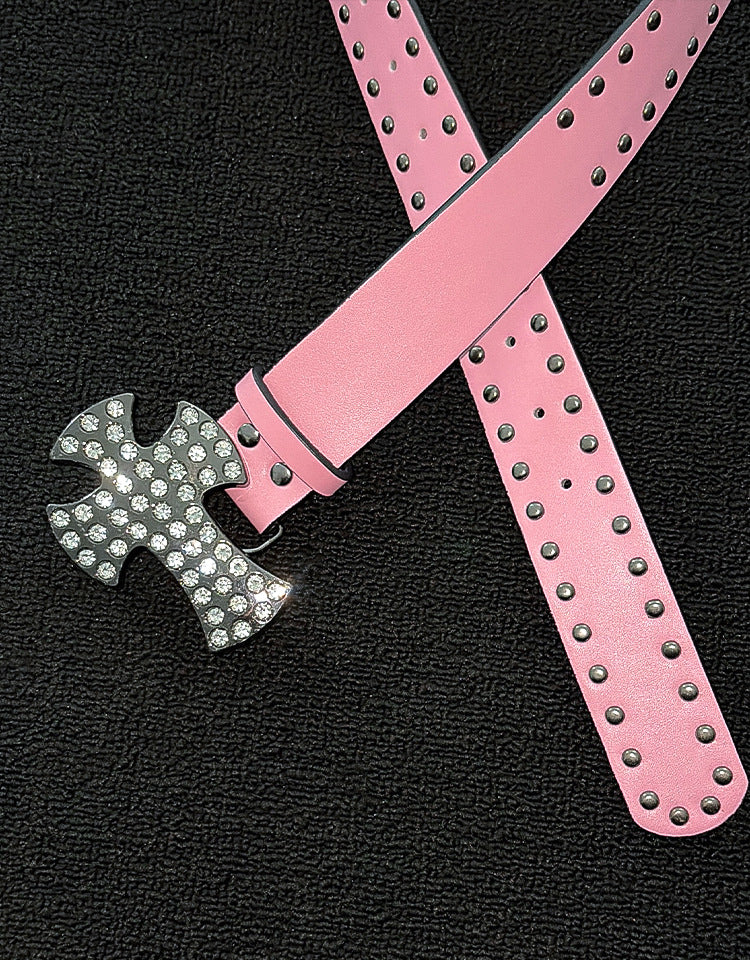 Men's Punk Style Cross Belt With Zinc Alloy Snap Buckle, Made Of Durable PU Leather