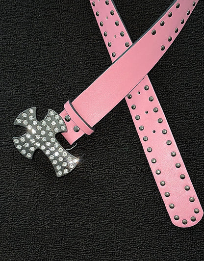 Men's Punk Style Cross Belt With Zinc Alloy Snap Buckle, Made Of Durable PU Leather