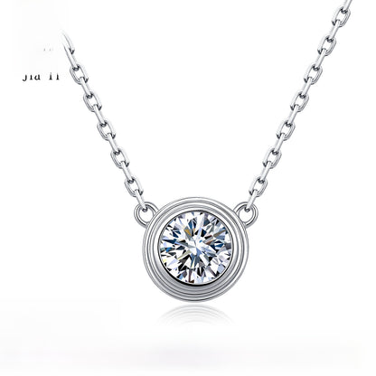 Hip-Hop Unisex Necklace With 0.5ct Round Brilliant Cut Moissanite In 925 Sterling Silver, GRA Certified