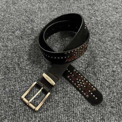 Women's Punk Fashion Belt With Zinc Alloy Pin Buckle, Brown PU Leather Strap