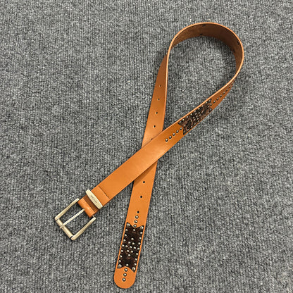 Women's Punk Fashion Belt With Zinc Alloy Pin Buckle, Brown PU Leather Strap