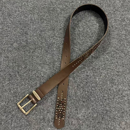 Women's Punk Fashion Belt With Zinc Alloy Pin Buckle, Brown PU Leather Strap