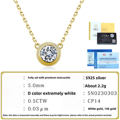 Hip-Hop Unisex Necklace With 0.5ct Round Brilliant Cut Moissanite In 925 Sterling Silver, GRA Certified