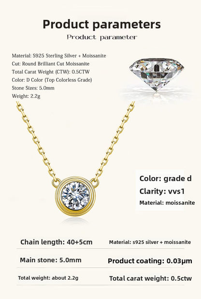 Hip-Hop Unisex Necklace With 0.5ct Round Brilliant Cut Moissanite In 925 Sterling Silver, GRA Certified