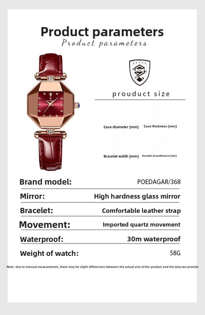 Women’s Quartz Watch With Rhombus Dial Featuring Tempered Glass And Genuine Leather Strap With Pin Buckle