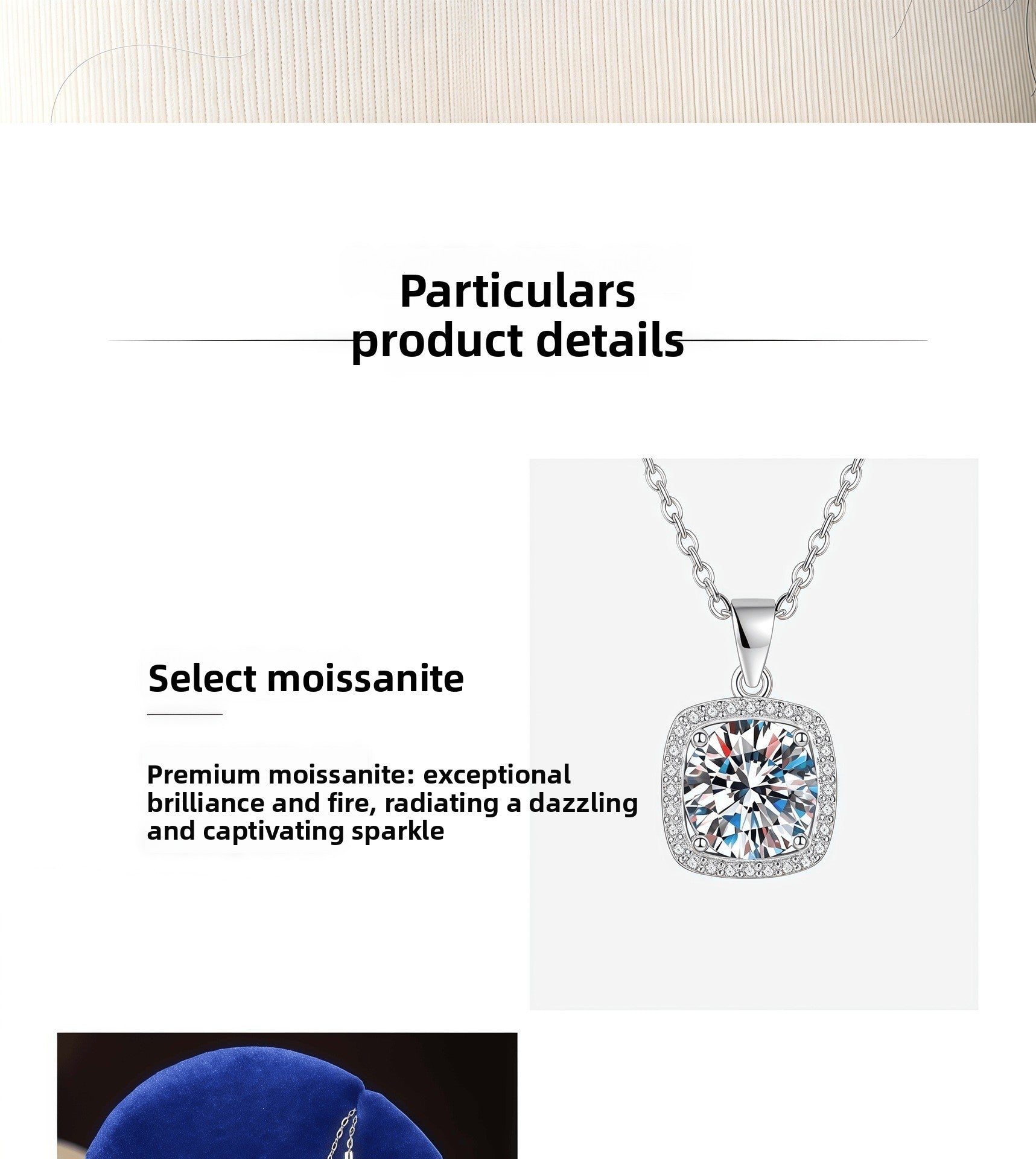 Square 925 Sterling Silver Pendant With Moissanite Inlay, Simple Style Chain For Women