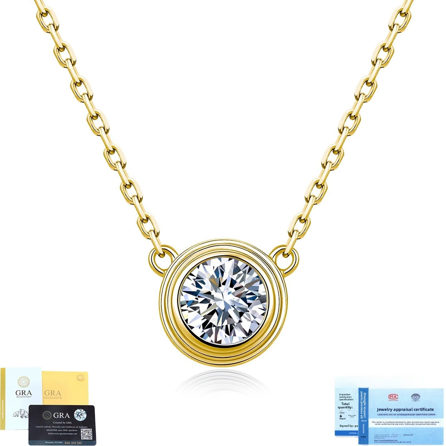 Hip-Hop Unisex Necklace With 0.5ct Round Brilliant Cut Moissanite In 925 Sterling Silver, GRA Certified