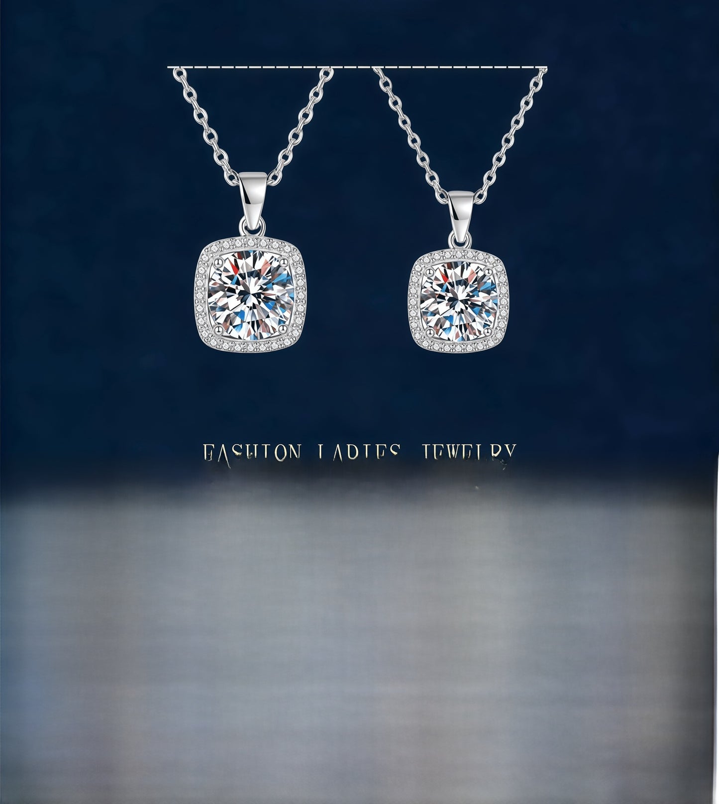 Square 925 Sterling Silver Pendant With Moissanite Inlay, Simple Style Chain For Women