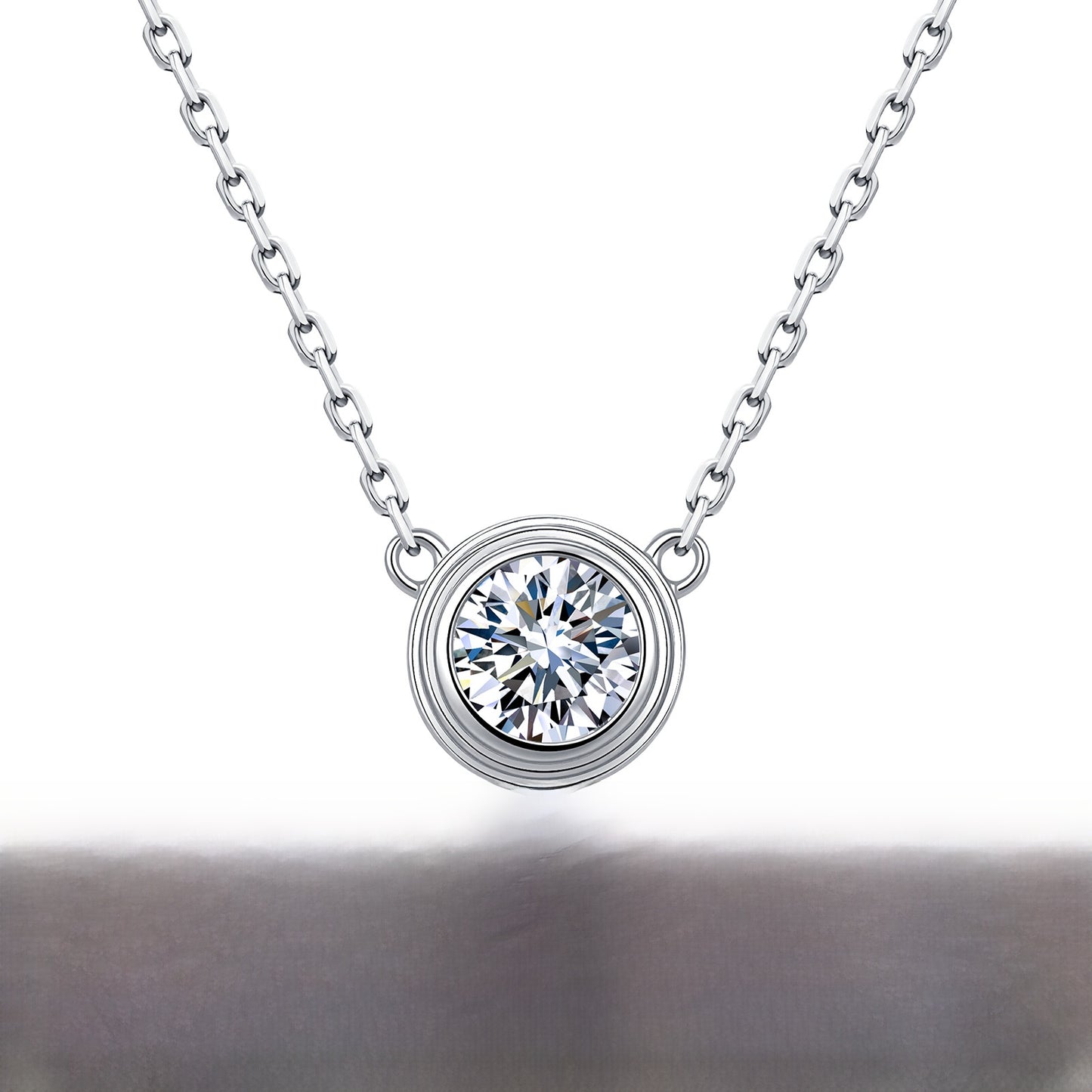 Hip-Hop Unisex Necklace With 0.5ct Round Brilliant Cut Moissanite In 925 Sterling Silver, GRA Certified
