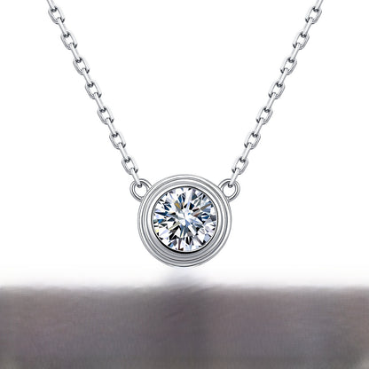 Hip-Hop Unisex Necklace With 0.5ct Round Brilliant Cut Moissanite In 925 Sterling Silver, GRA Certified