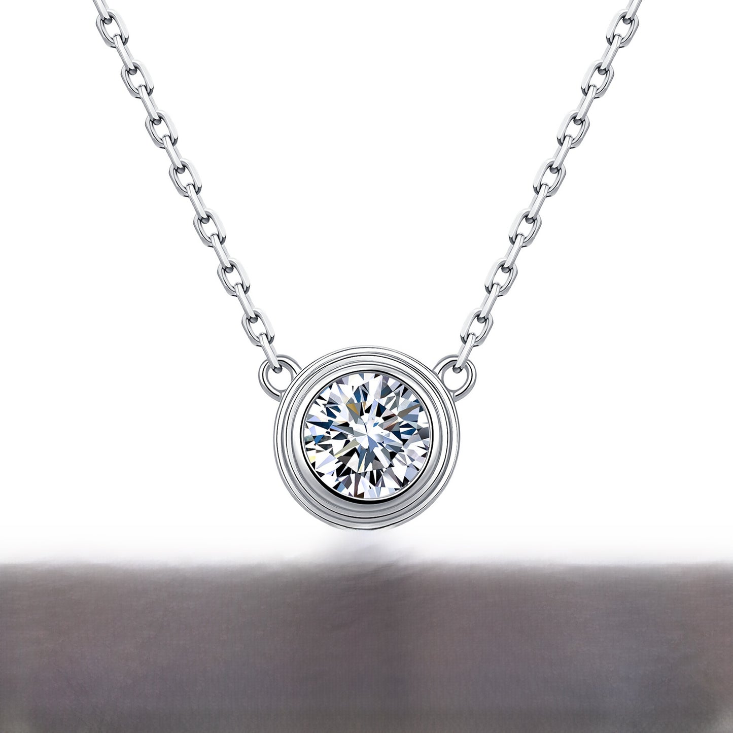 Hip-Hop Unisex Necklace With 0.5ct Round Brilliant Cut Moissanite In 925 Sterling Silver, GRA Certified