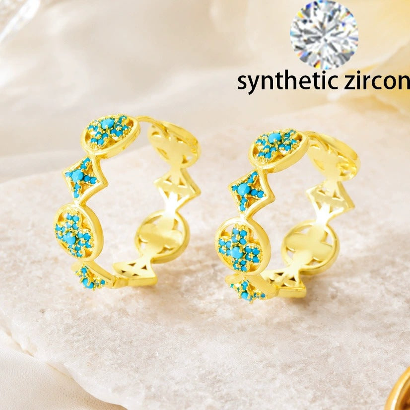 Lucky Heart Earrings For Women Featuring Electroplated Copper Studs With Artificial Gemstones