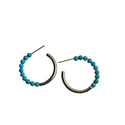 Cute Geometric Stud Earrings For Women In Gold Copper With Turquoise Inlay Featuring Beading Craft