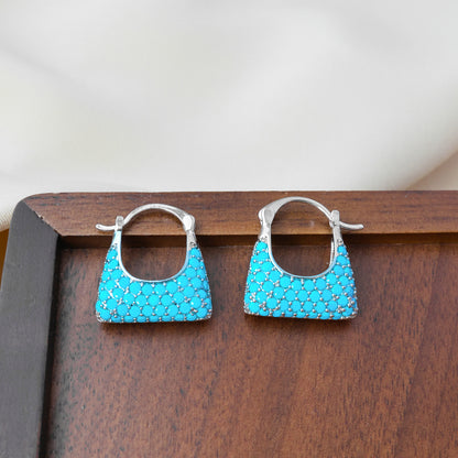 Elegant Geometric Copper Clip Earrings For Women With Turquoise Inlay In Gold