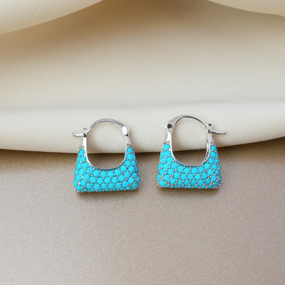 Elegant Geometric Copper Clip Earrings For Women With Turquoise Inlay In Gold