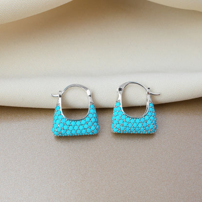 Elegant Geometric Copper Clip Earrings For Women With Turquoise Inlay In Gold