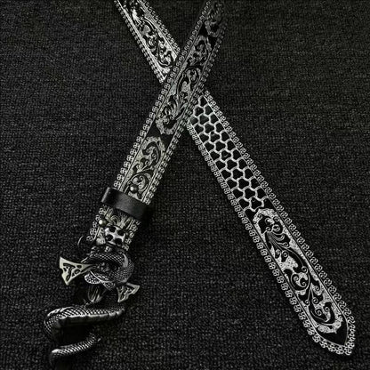Unisex Punk Snake Pattern Belt With Zinc Alloy Embossed Buckle And Synthetic Fibre Embossing Surface Finish