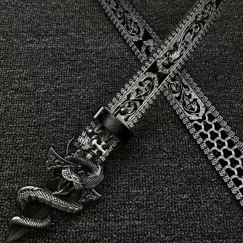 Unisex Punk Snake Pattern Belt With Zinc Alloy Embossed Buckle And Synthetic Fibre Embossing Surface Finish