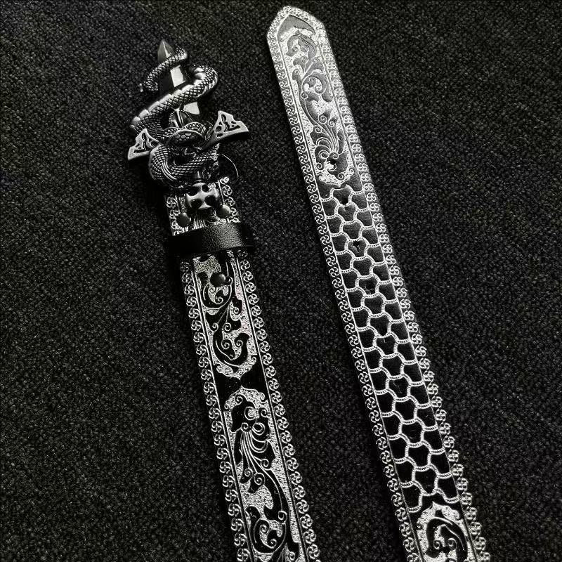 Unisex Punk Snake Pattern Belt With Zinc Alloy Embossed Buckle And Synthetic Fibre Embossing Surface Finish
