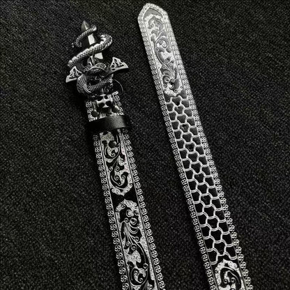 Unisex Punk Snake Pattern Belt With Zinc Alloy Embossed Buckle And Synthetic Fibre Embossing Surface Finish